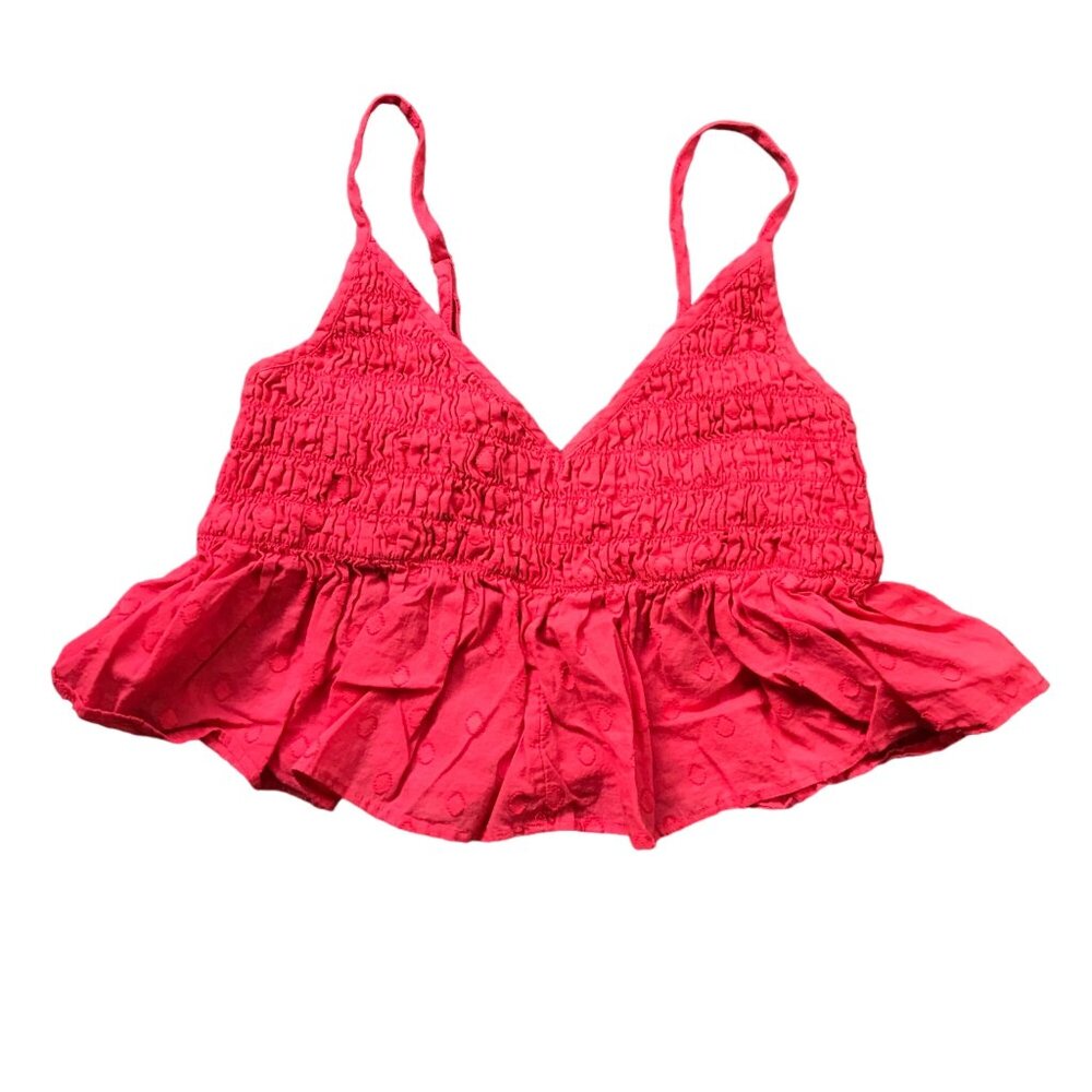 Urban Outfitters Shirred Ruffle Crop‎ Top Women's Size Medium 100% Cotton Red